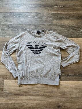 Armani Jeans Light Gray Crewneck with Navy Logo cotton sz M